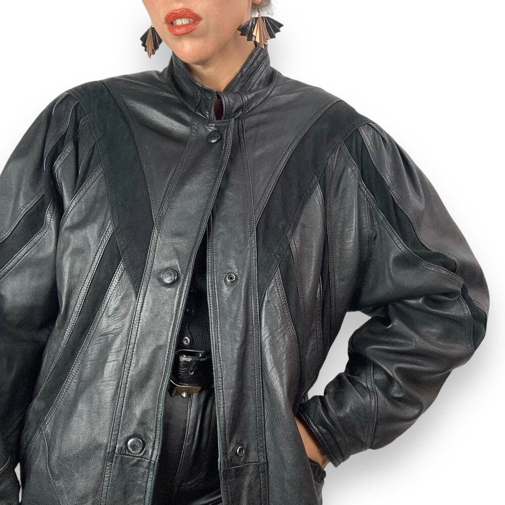 ❌SOLD❌Vintage MILAN LEATHERWEAR long black leather and suede jacket - Picture 5 of 13